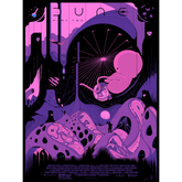 Artistic poster of 'Dune Part Two' with futuristic design elements in purple and pink.
